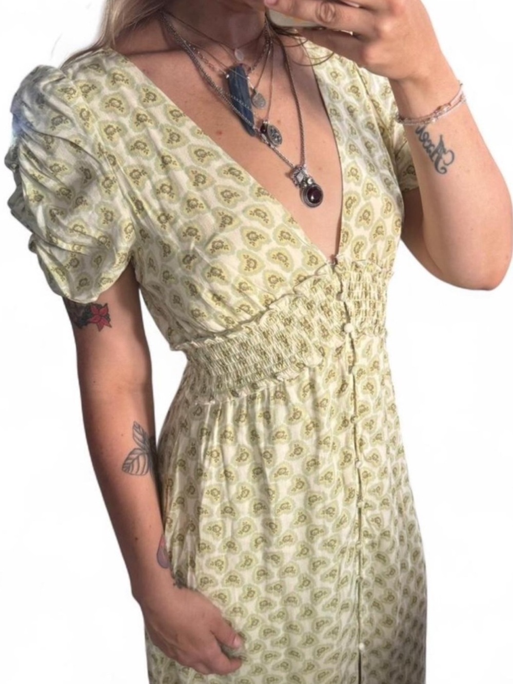 Kimchi Blue Loni plunging puff sleeve dress from Urban Outfitters